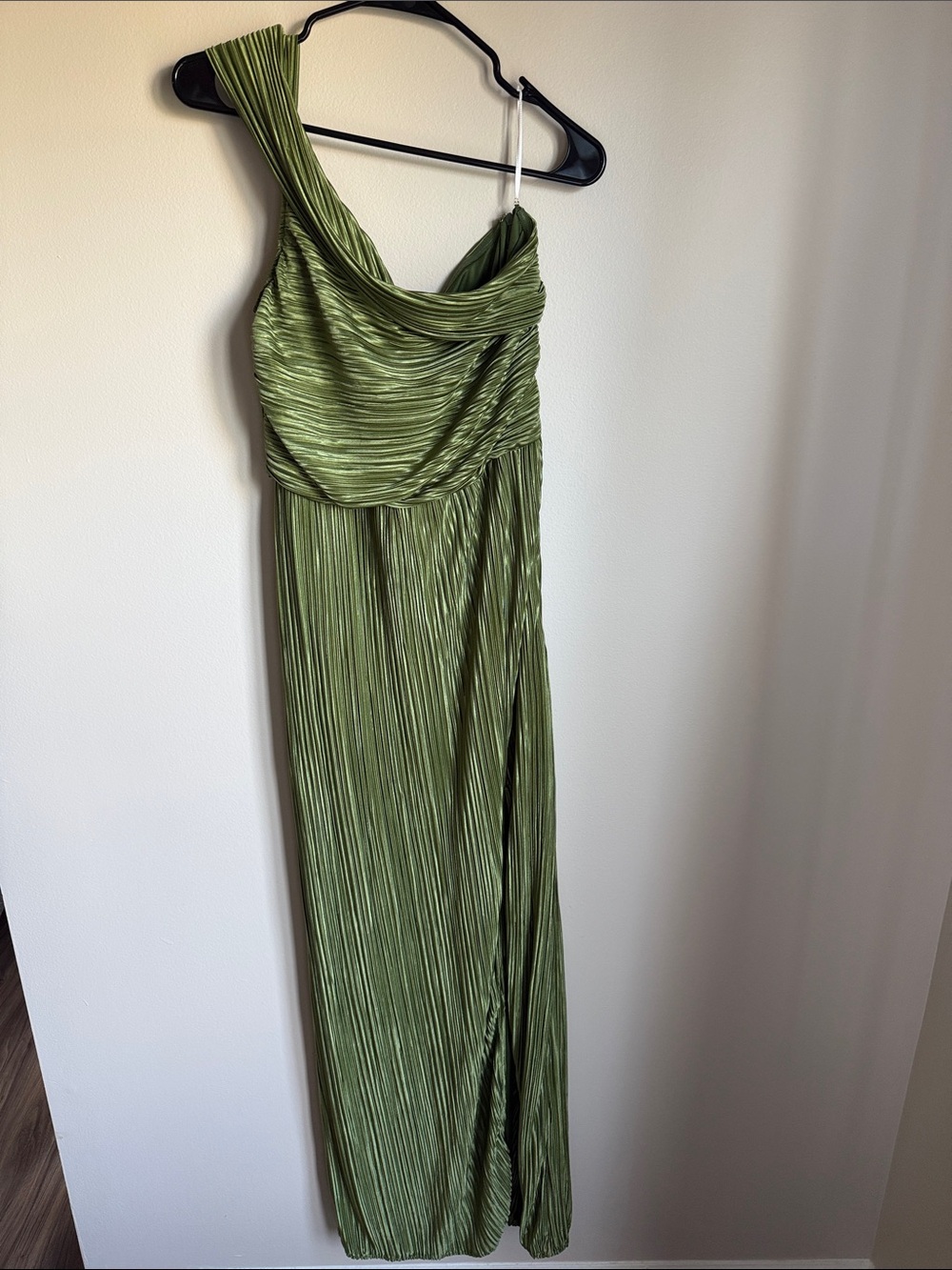 Lulu's Olive One-Shoulder Pleated Gown